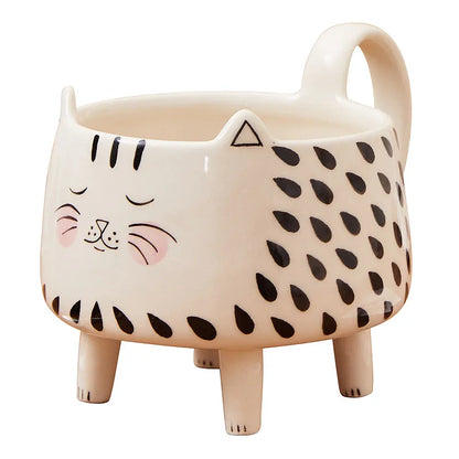Cute 4-Legged Cat Coffee Mug: Ceramic 'Meow' Mug Perfect for Cat Lovers and Women