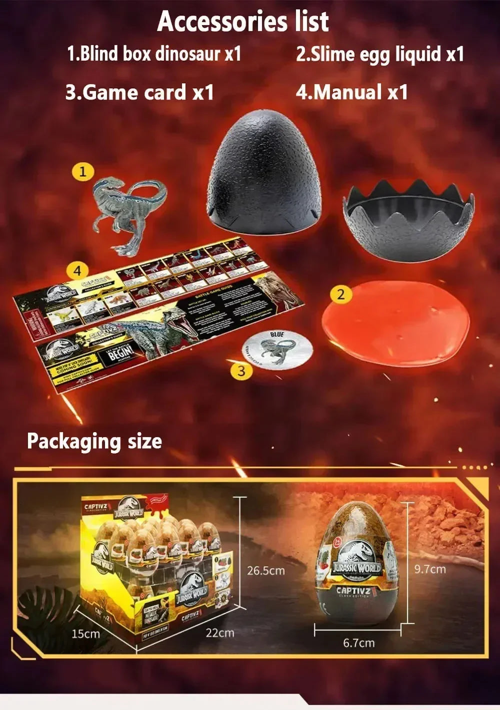 Jurassic World Captive 3 Clash Edition Dinosaur Egg Blind Box — 10cm Mini Slime Surprise, Full Box Collection