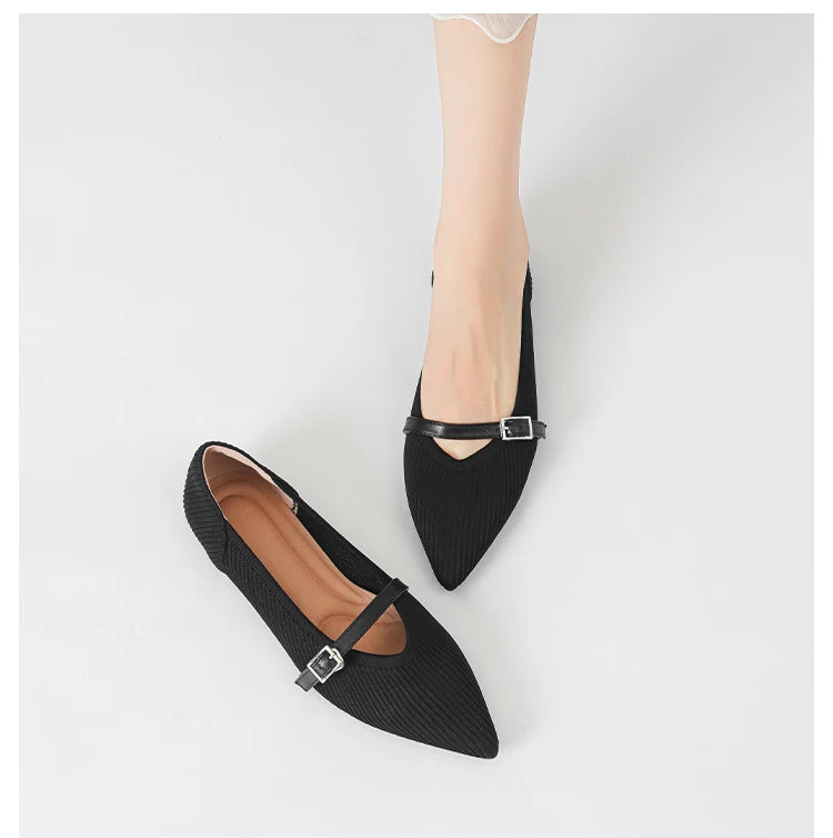 2024 Women's Flat Shoes – Pointed Toe Soft Knitted Sole, Breathable & Comfortable Spring and Autumn New Model