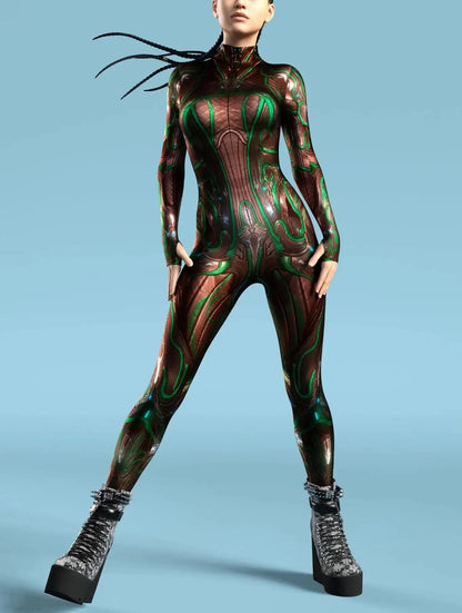 Women's Cyberpunk Mechanical Catsuit - 3D Zipper Cosplay Zentai Bodysuit for Halloween & Costume Parties