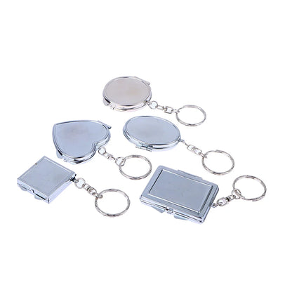 Double-Sided Folding Makeup Mirror - Round, Heart, Oval & Square Metal Keychain Cosmetic Mirror