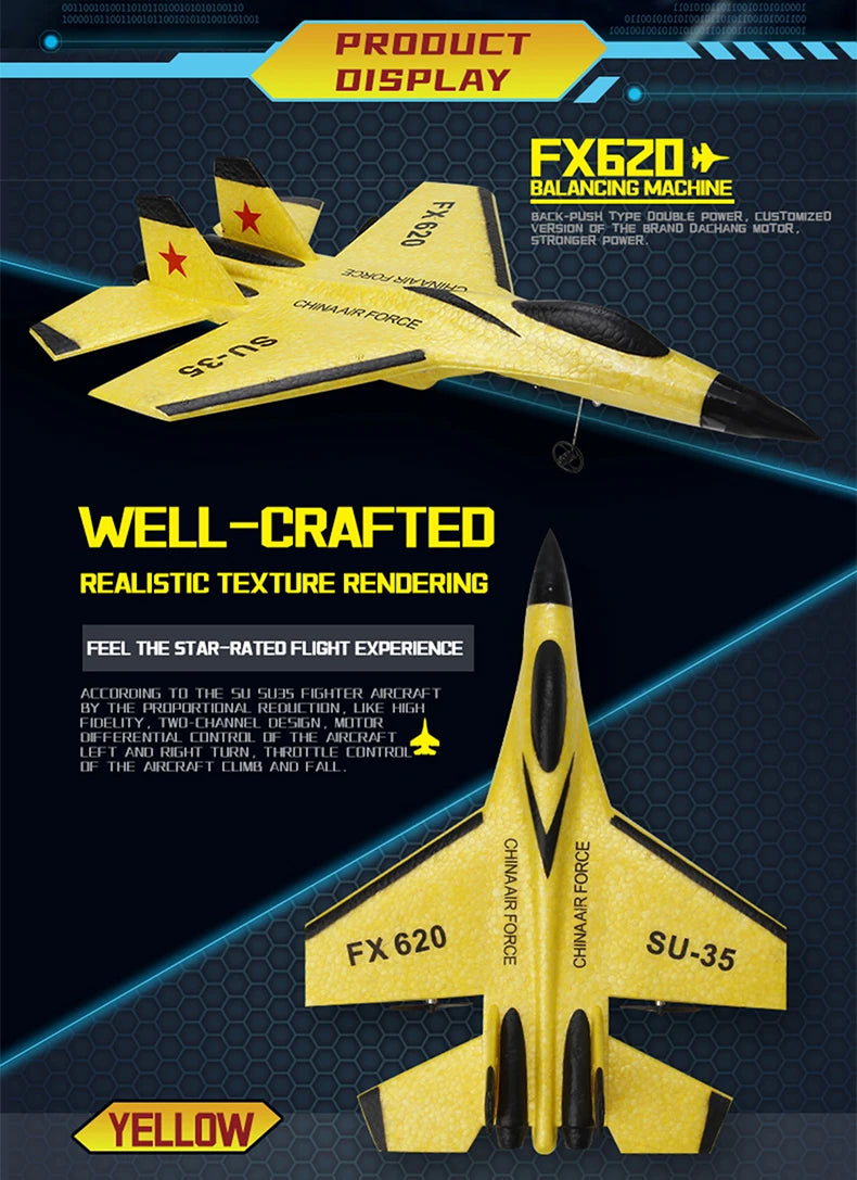 RC SU-35 Foam Fighter Jet – 2.4G Remote Control Glider Airplane Toy for Kids & Boys