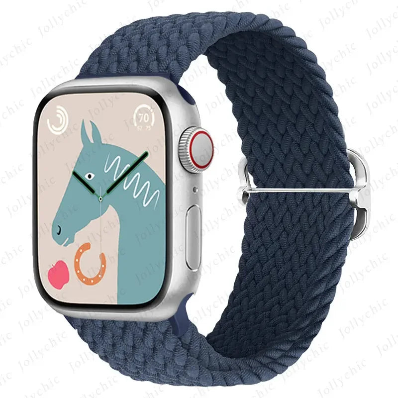 Braided Solo Loop Apple Watch Ultra Band – Elastic Nylon Adjustable Sport Bracelet Strap for iWatch SE, Series 3–9 (38mm–49mm)
