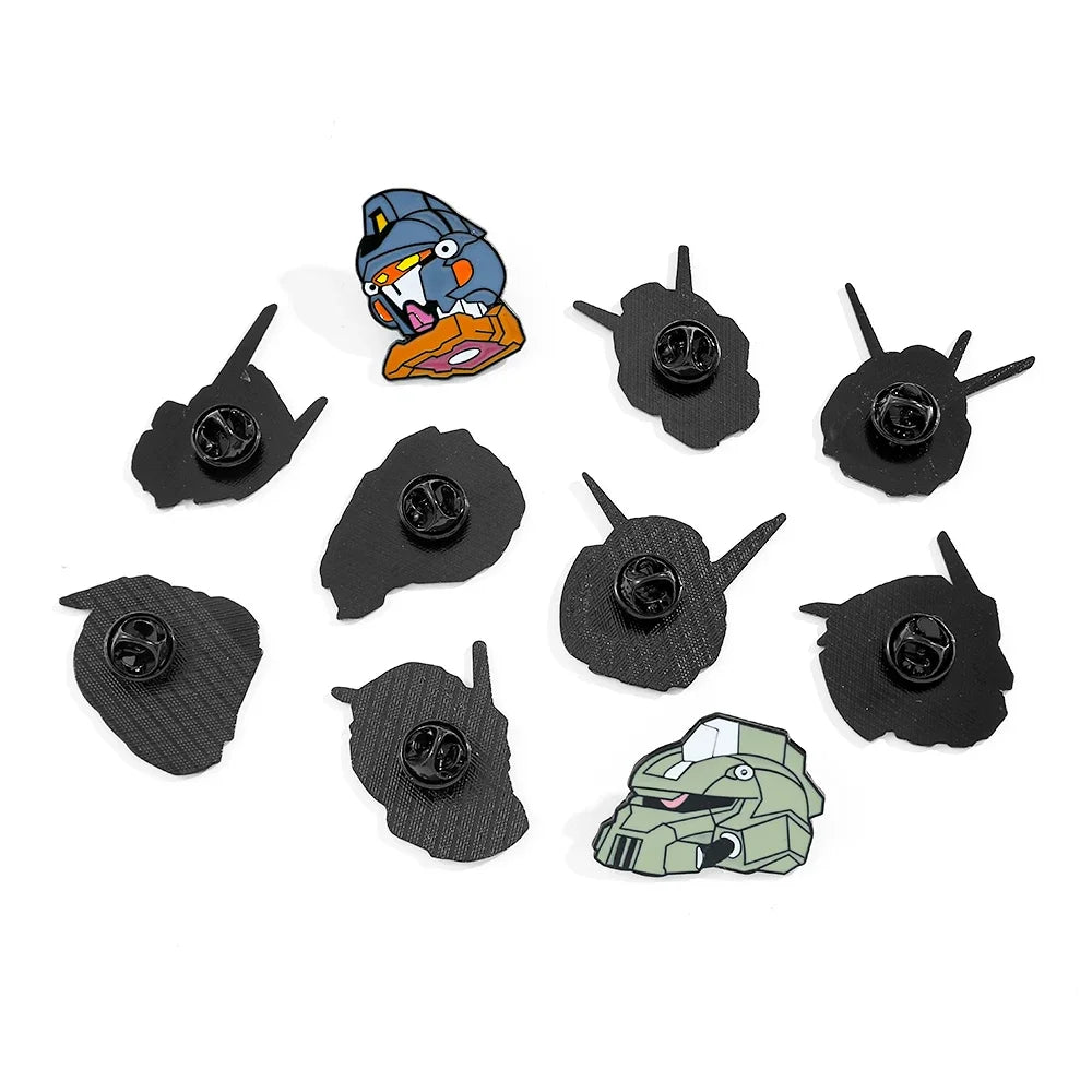 10-Piece Gundam Anime Enamel Brooch Set - Metal Mobile Suit Pins for Clothing, Backpacks and Collectible Gifts