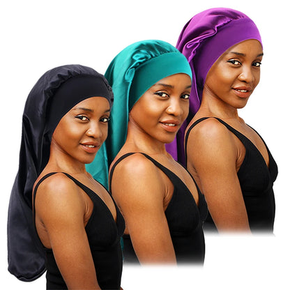 Long Satin Sleep Bonnet for Women — Silky Hair Care Cap with Wide Elastic Band for Braids, Curly & Natural Hair