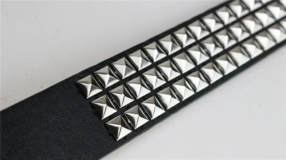 2024 Square Bead Rivet Belt – Punk Metal Pyramid Hardware Belt for Men and Women, Y2K Designer Jeans Belt