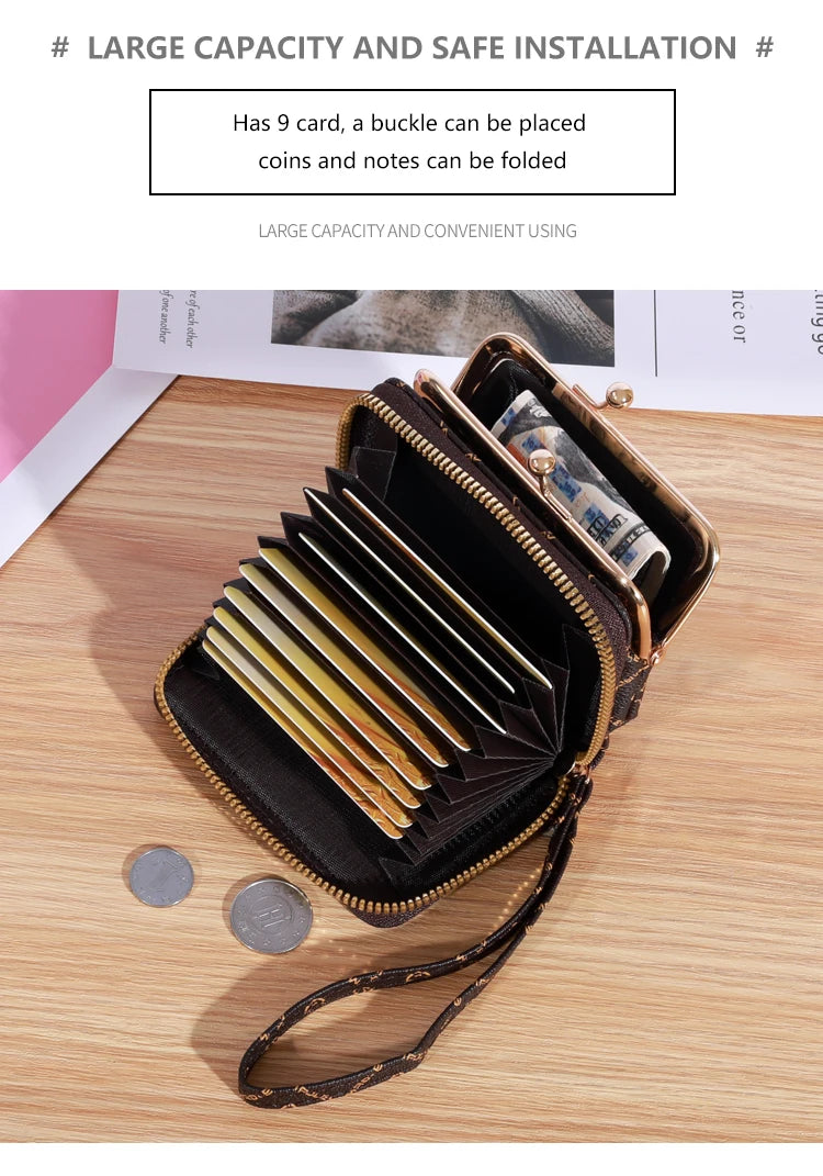 New Women’s Wrist Strap Short Wallet – Large Capacity Flower Design Coin Clip Bag with Multi Card Slots and Money Clip
