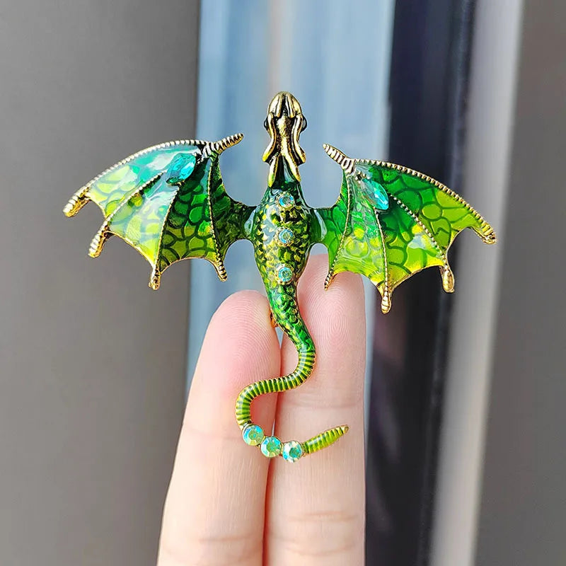Rhinestone Dragon Enamel Brooch - Elegant Flying Dragon Lapel Pin for Men and Women, Suits, Parties, and Everyday Style