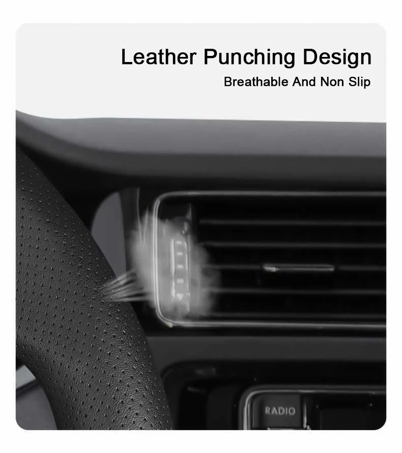 Hyundai Carbon-Fiber Leather Steering Wheel Cover — Fits i20/i30/i40/ix25/ix35/ix55/Elantra/Tucson/Sonata/Solaris/Palisade/Nexo