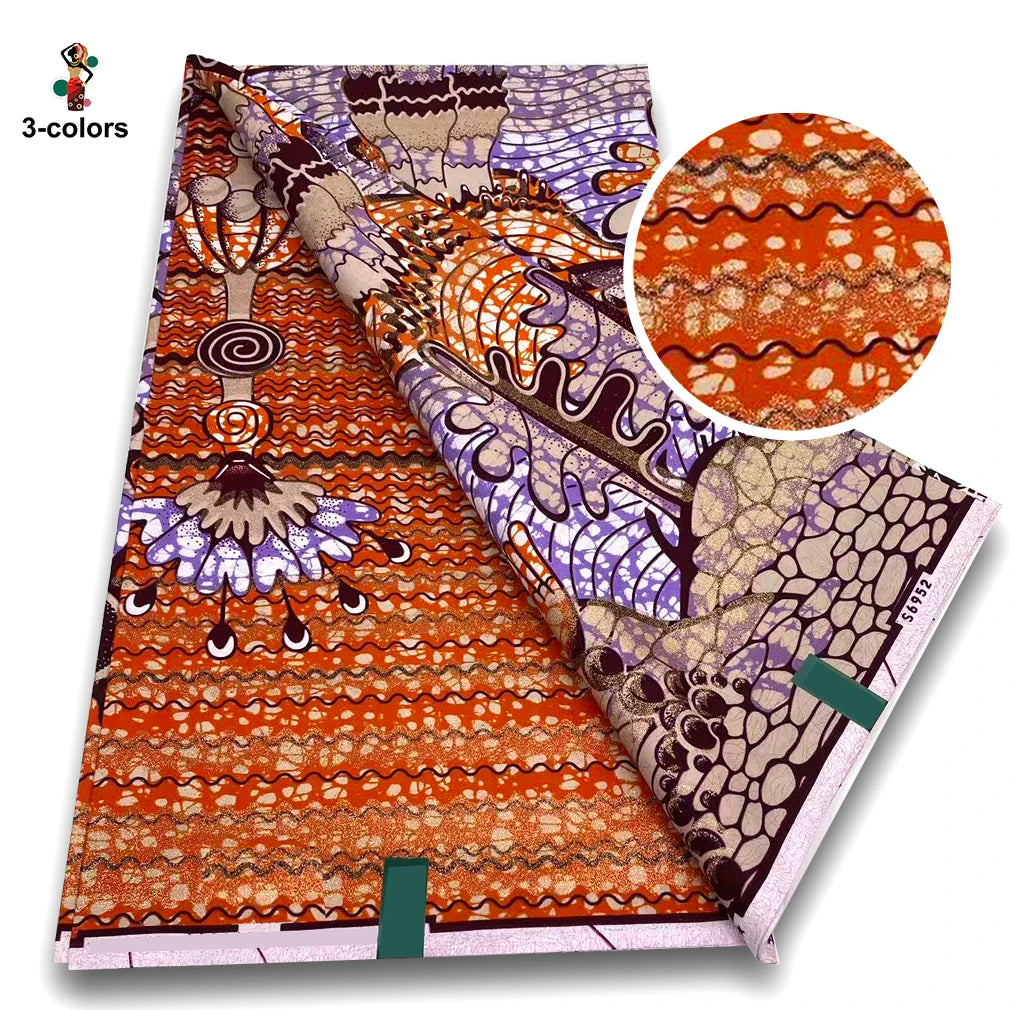 100% Cotton African Wax Print Fabric - Soft Golden Ankara Pagne for Nigerian Fashion & Traditional Wear