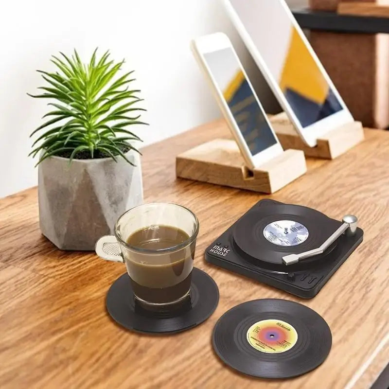 2/4/6PCS Retro Vinyl Record Drink Coasters | Anti-Slip Heat Resistant Mug Mats | Music-Themed Coffee Table Placemats Decor