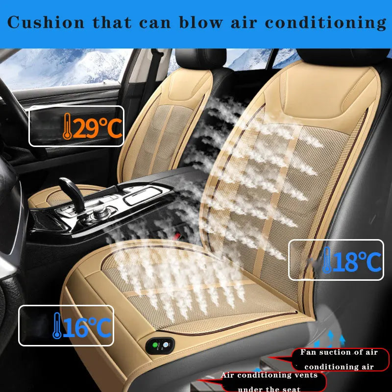 Car Air Conditioner Seat Cushion – DC12V Summer Cooling & Winter Heating, Ventilation with Auto Start/Stop for Car Interior