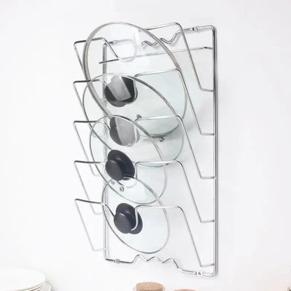 Wall-Mounted Kitchen Organizer Rack – Five-Layer Metal Pot Lid Storage, Rust-Free Multifunctional Rack
