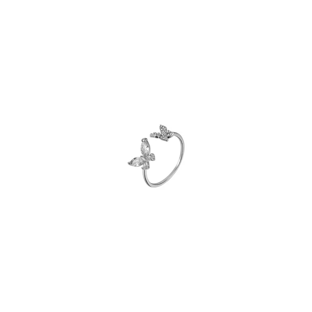 Acrylic Crystal Butterfly Ring - Adjustable Silver-Tone Zircon Fashion Ring for Women, K-Pop Party Jewelry