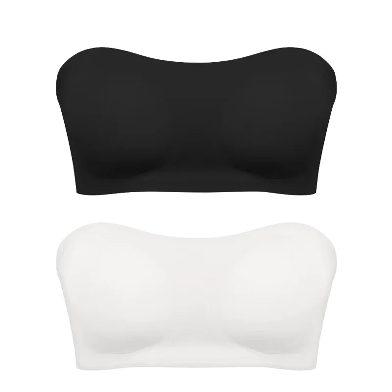 Women’s Strapless Push Up Bra – Seamless Ice Silk Removable Padded Invisible Anti-Slip Beauty Back Off Shoulder Bralette