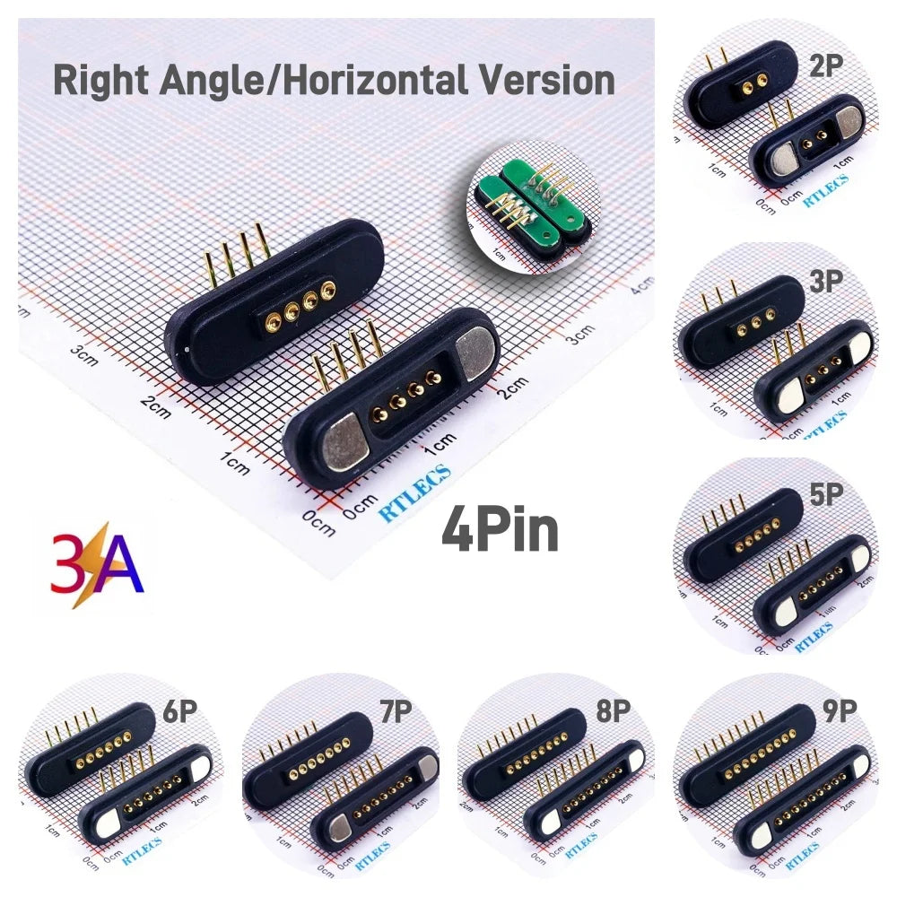 3A Magnetic Pogo Pin Connector - 2–11 Pin Spring-Loaded Male/Female Contact Strip, 2.2mm Pitch