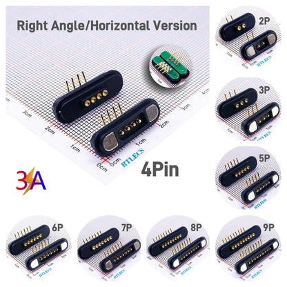 3A Magnetic Pogo Pin Connector - 2–11 Pin Spring-Loaded Male/Female Contact Strip, 2.2mm Pitch