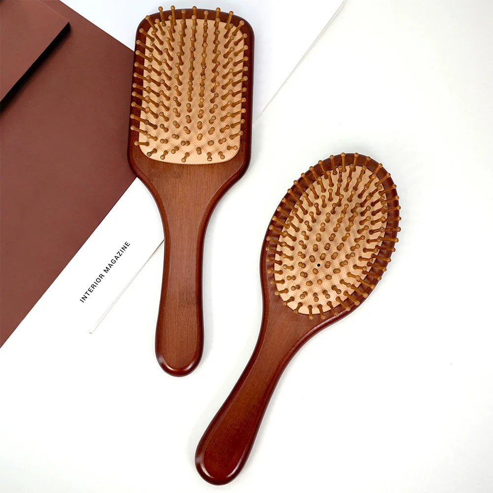 Bamboo Hair Brush with Wide Teeth & Air Bag - Smooth Scalp Massage Comb for Women Hairdressing Styling Tools