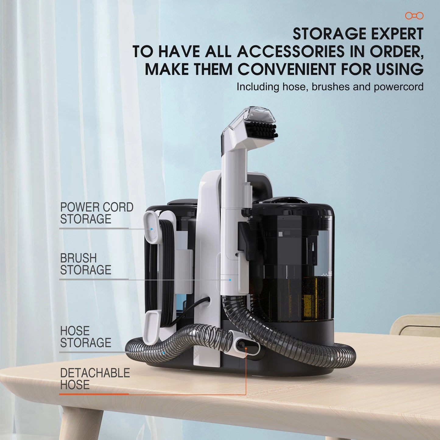 Mamnv Spot Cleaner - 600/450W Handheld Carpet Cleaner with 15/11KPa Suction, Integrated Spray Suction Machine for Sofas & Curtains