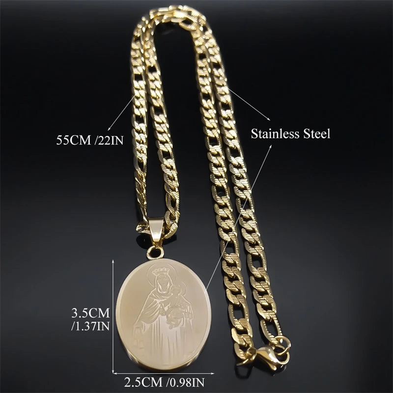 Classic Virgin Mary Pendant Necklace - Gold Plated Stainless Steel Catholic Jewelry for Men and Women (NZZZ140S05)