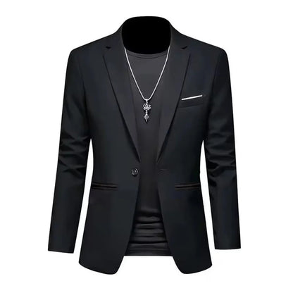 Men’s Casual Business Slim Fit Suit Jacket — Trendy Autumn Single-Button Formal Blouse, Non-Iron Solid Color