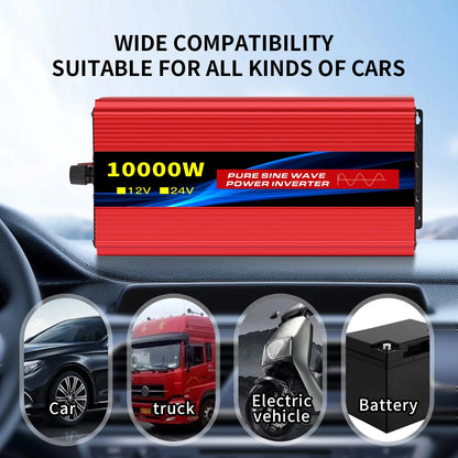 Pure Sine Wave Inverter 5000–10000W – 12V DC to 110V AC Portable Solar & Car Power Converter