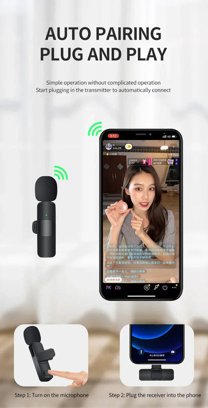 Basix Wireless Lavalier Microphone – Mini Windproof Audio Recorder with Replaceable Wool for iPhone 16, Vlog & YouTube Shooting