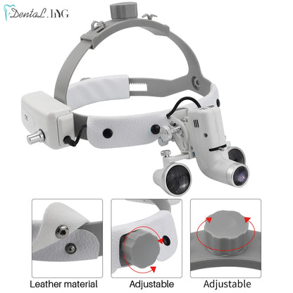 2.5X/3.5X Dental LED Loupes — Adjustable Brightness Spot Headlamp, 5W Surgical Headlight for Dental Lab