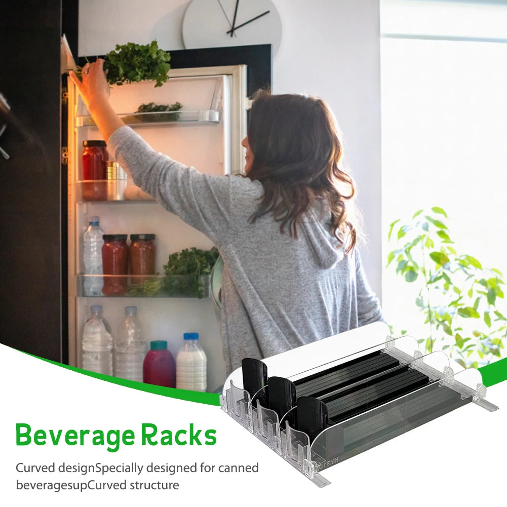 Canned Beverage Push Rack – Adjustable E-Shaped Drink Organizer & Dispenser for Kitchen & Fridge
