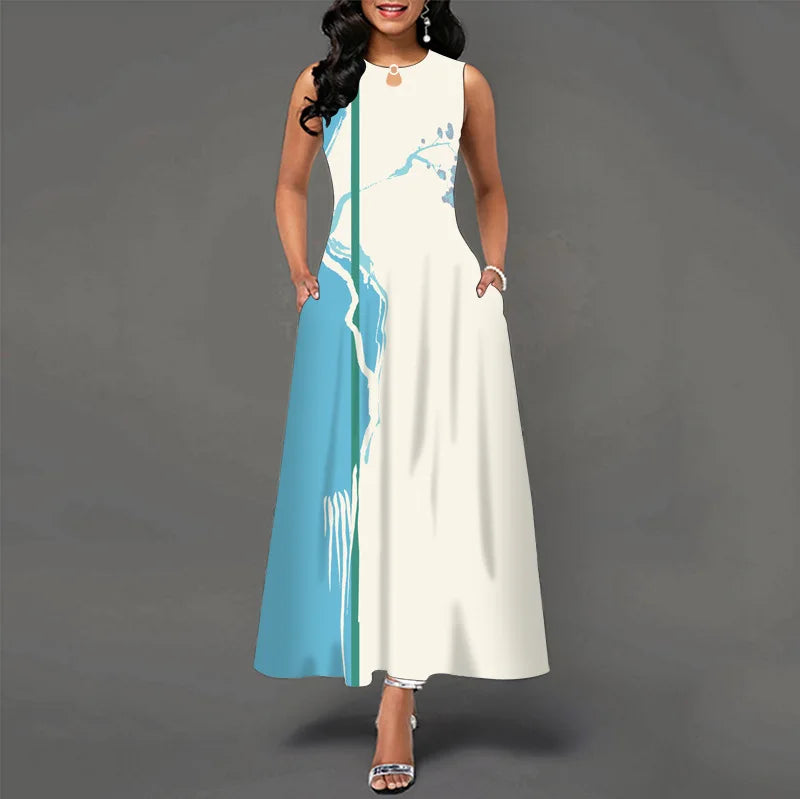 Women’s Loose Floral Vintage Maxi Dress – Ruffled Hole Summer Camis Big Size Elegant Party Dress