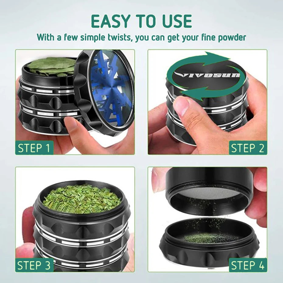 60mm 4-Part Aluminum Herb Grinder – Metal Spice Mill with Transparent Skylight for Tobacco & Smoking Accessories