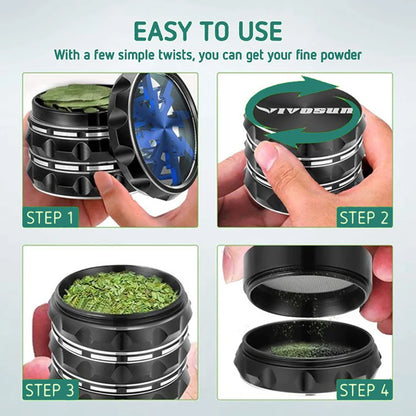 60mm 4-Part Aluminum Herb Grinder – Metal Spice Mill with Transparent Skylight for Tobacco & Smoking Accessories