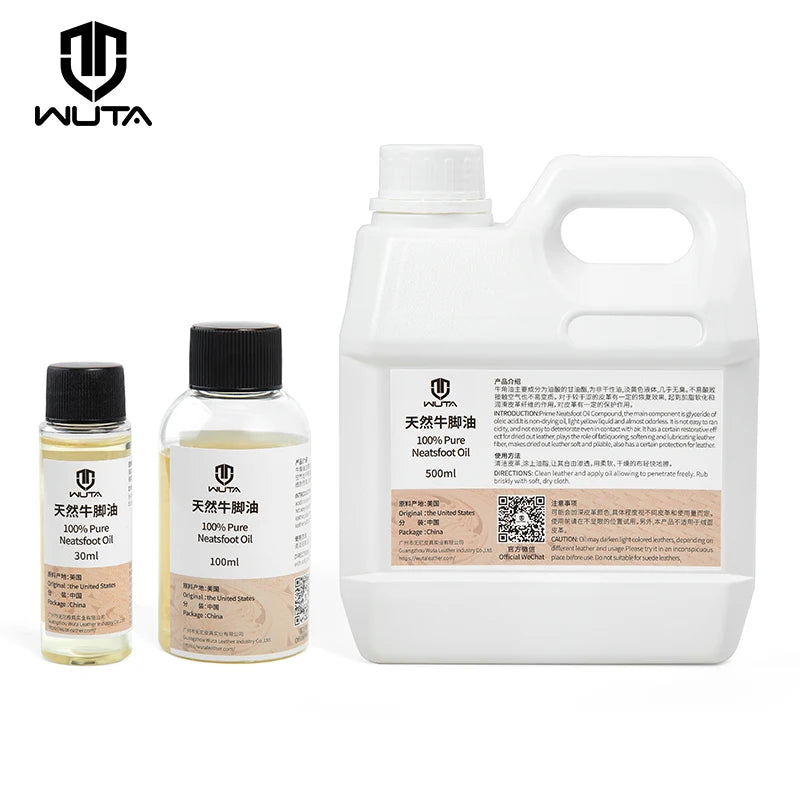 WUTA 100% Pure Neatsfoot Oil Leather Conditioner 30/100ml Softener for Boots Shoes Bags Belts Saddles Restores Dry Leather Care