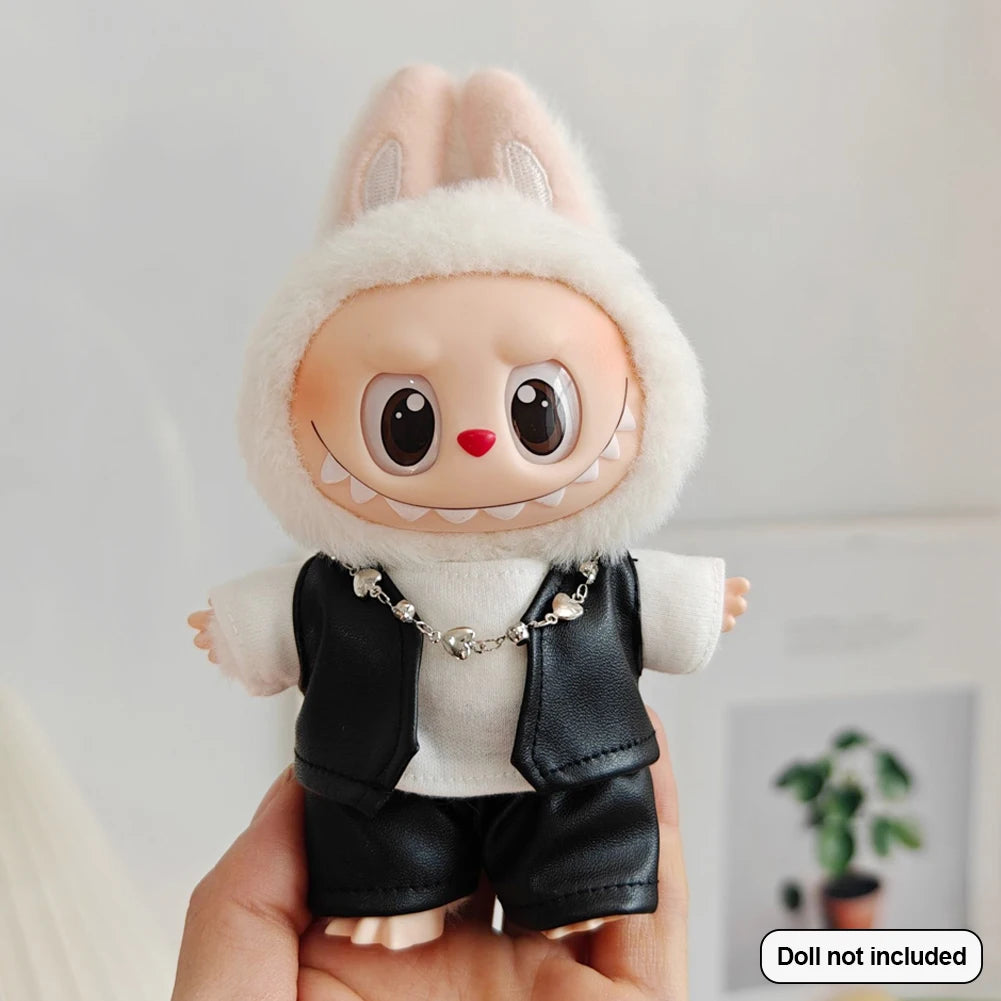 17cm Mini Plush Doll Outfit — K-Pop EXO Labubu Idol Accessories with Flower Shirt, Leather Jacket & Skirt for Gift