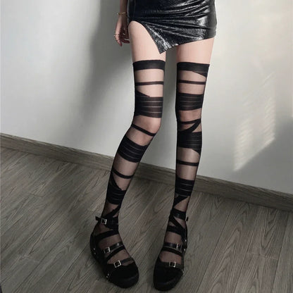 JK Lolita Ultra-Thin Crystal Silk Thigh High Stockings for Women, Transparent Y2K Style Sexy Socks for Girls Fashion Hosiery