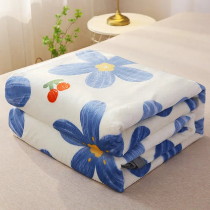 Flannel Fleece Blanket for Beds - Soft Coral Fleece Flower & Plaid Print Blanket for Summer and Fall
