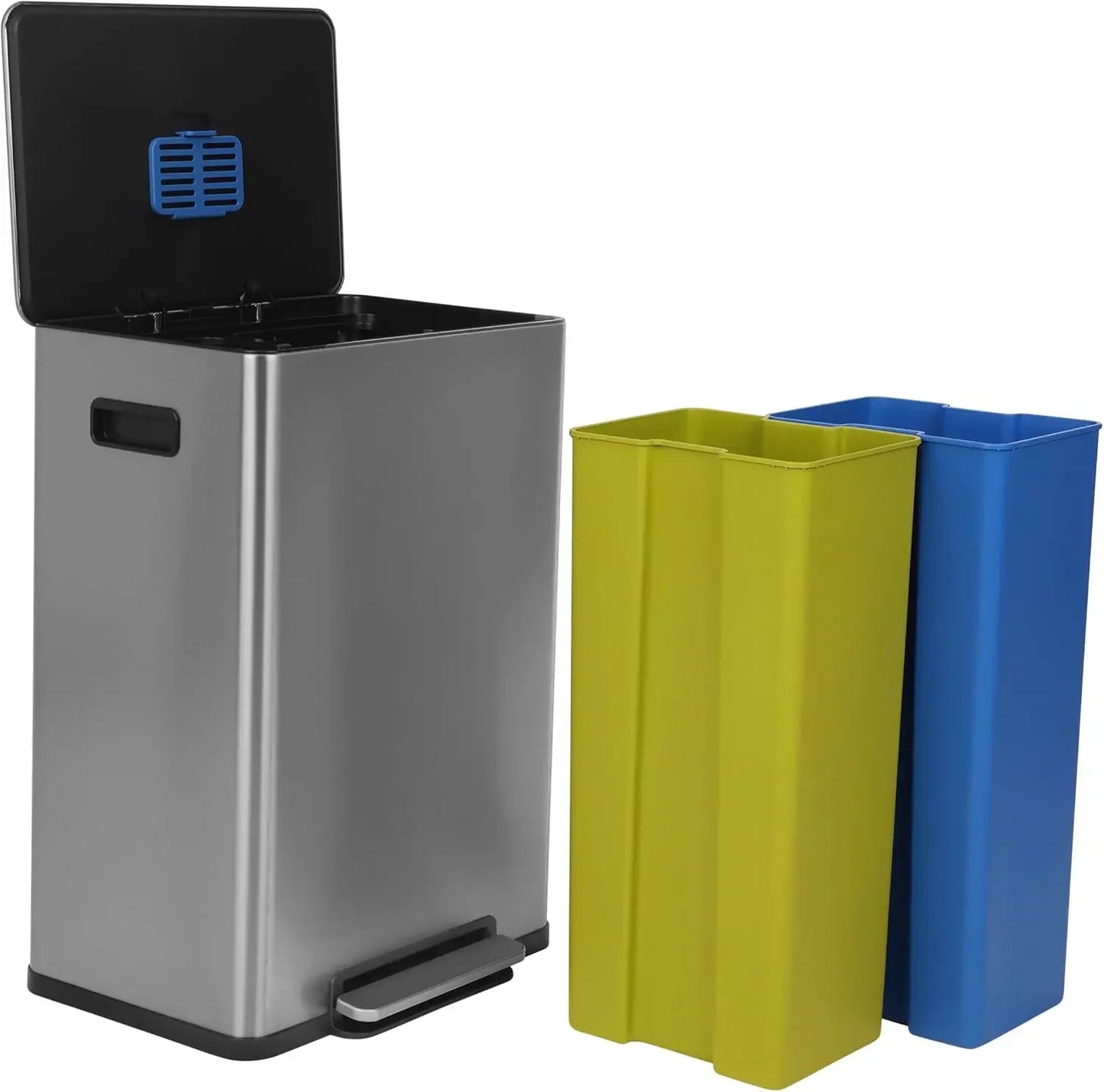 60L / 16G Dual Compartment Kitchen Trash Can – Hands-Free Step Bin with Soft-Close Lid