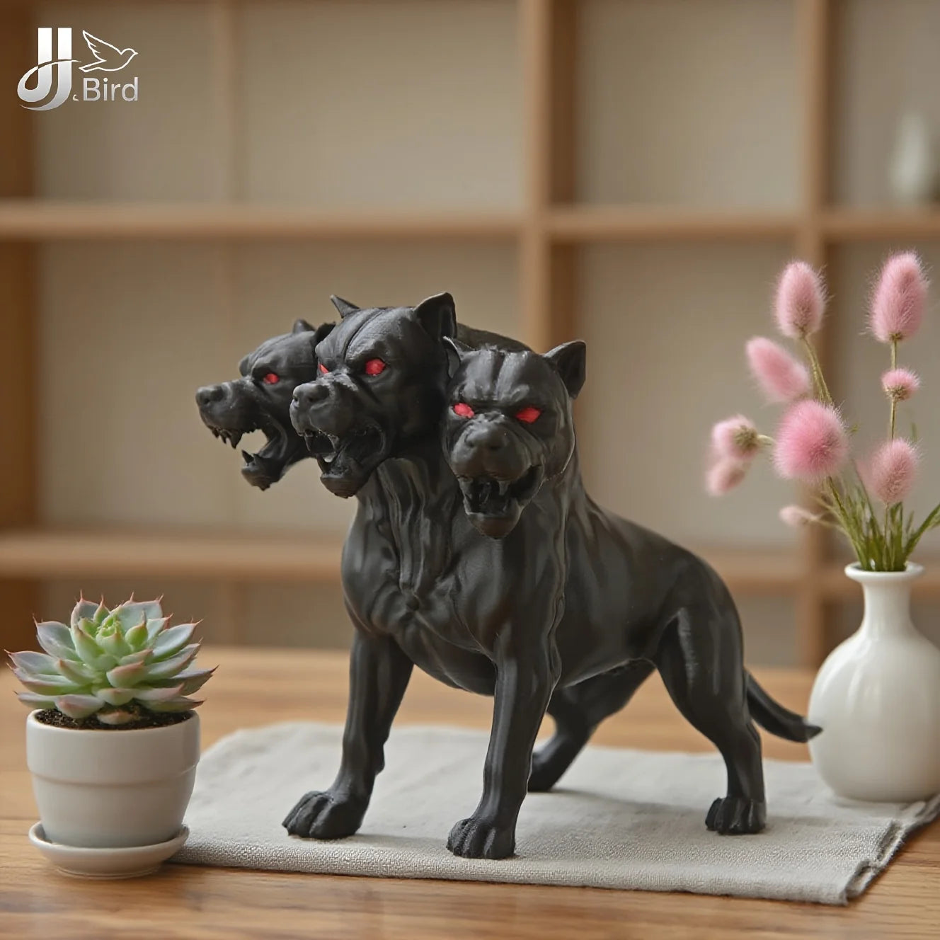 Gothic Three-Headed Dog Statue — Scary Black Ornament for Halloween & Thanksgiving, Indoor/Outdoor Decoration