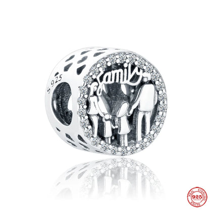 Europe 925 Silver Family Charm Pendant - Boy, Girl, Mom & Sisters Bead for Pandora Bracelet, Sparkling Dangle Jewelry