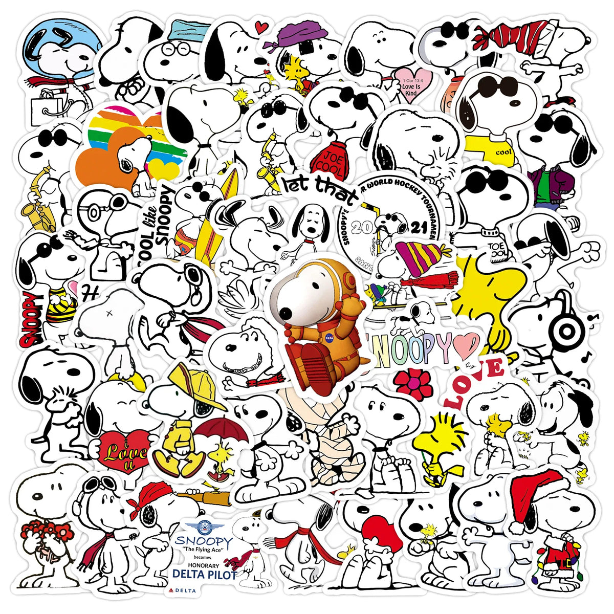 50PCS Snoopy Cartoon Stickers - Cute Dog Decals for Laptops, Skateboards, Water Bottles, Motorcycles, and DIY Decorations