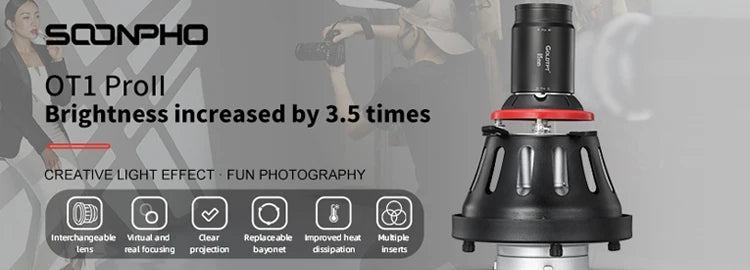 SOONPHO OT1 Bowens Mount Snoot with 50mm/85mm/150mm Lenses – Professional Photography Accessories for Godox Flash Light