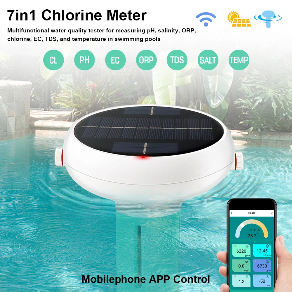 Tuya ZigBee 7 in 1 Chlorine Meter – PH, ORP, TDS, Salinity, Temp, and CL Test for Swimming Pool Water