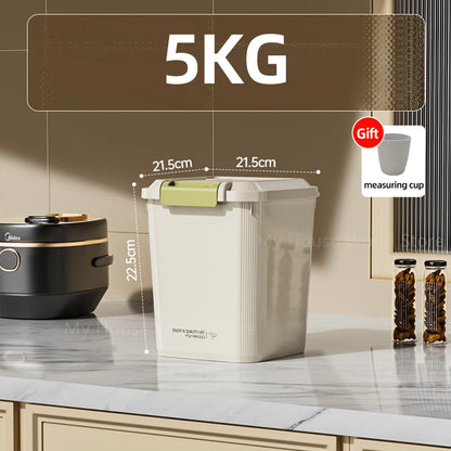 10KG Rice Storage Container - Sealed Cereal Dispenser with Buckle, Insect-Proof Grain & Pet Food Organizer