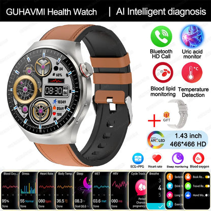 2025 Nursing-Grade Smartwatch — Blood Oxygen, Lipid, Uric Acid, ECG+PPG, Body Temperature & Bluetooth Call Health Tracker