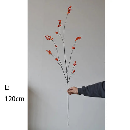 120CM Style Artificial Flower Arrangement – Zen Winter Green & Red Berry Décor for Home, Tea Table Decoration