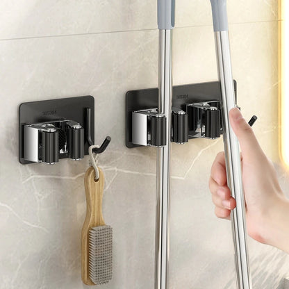 Bathroom Mop Holder — Self-Adhesive Wall-Mounted Broom & Mop Hook, Sweeping Brush Storage Organizer, Kitchen Accessory