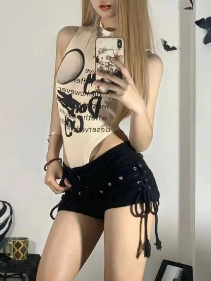 Women’s Skinny Lace-Up Shorts — Popular Streetwear Daily Holiday Fashion Sexy American Retro Leisure