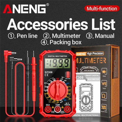 ANENG SZ308 Digital Multimeter – 1999 Count, High-Precision AC/DC Voltage, Current & Resistance Test Tool