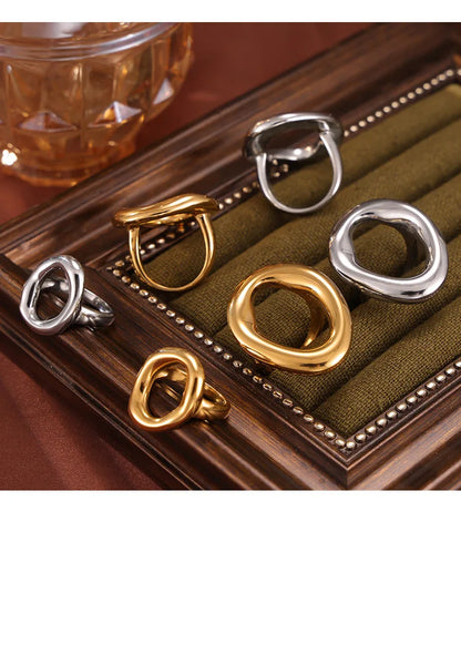 316L Stainless Steel Gold Plated Oval Ring – Large Luxury Waterproof Women’s Jewelry