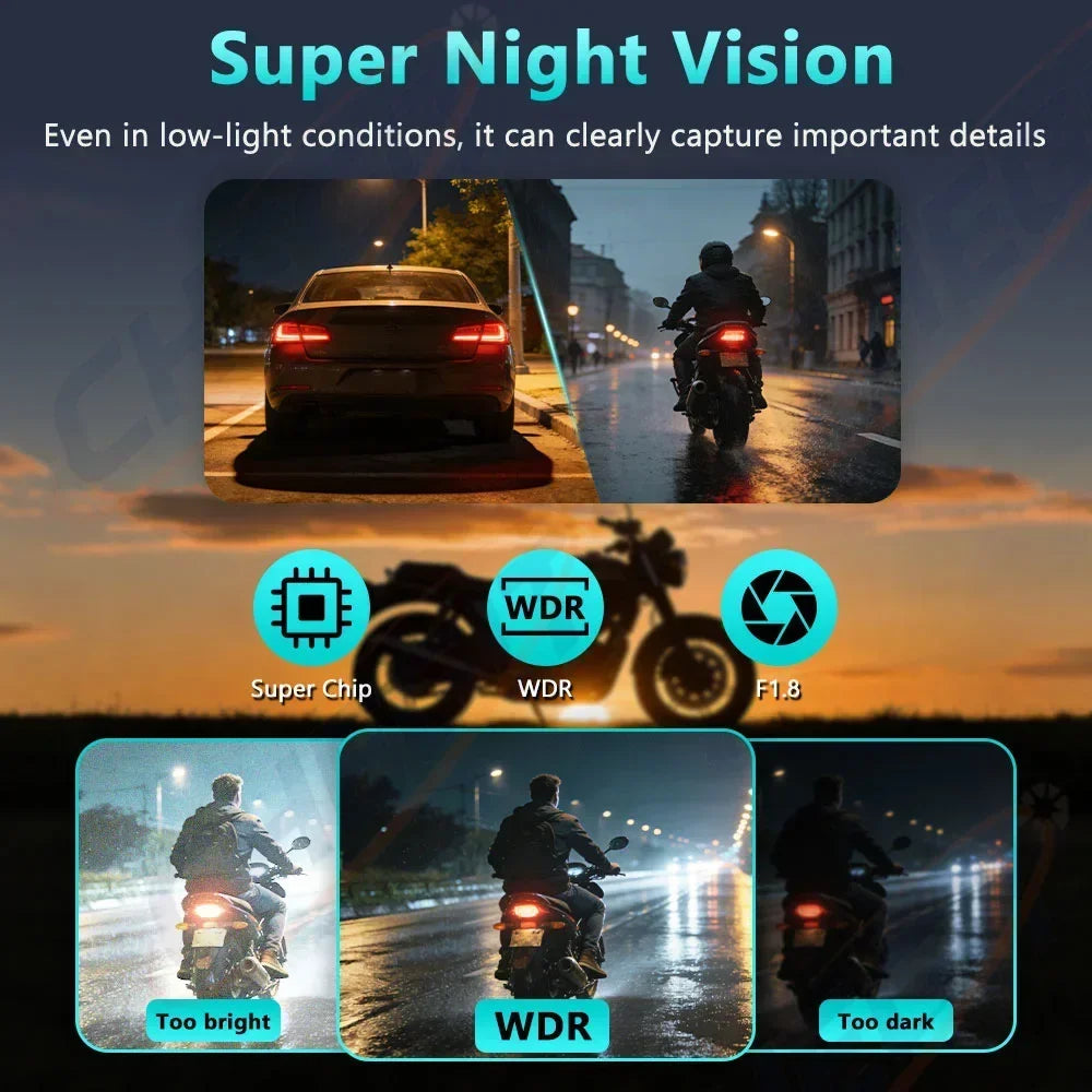 2K HD Motorcycle Dash Camera - WiFi DVR with IP65 Waterproof 130° Wide Angle & Loop Recording for Outdoor Riding
